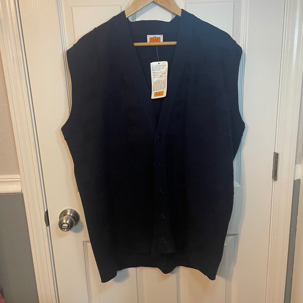 Vintage Navy Blue Eagle Pattern Sweater Vest XXL Button Front NWT